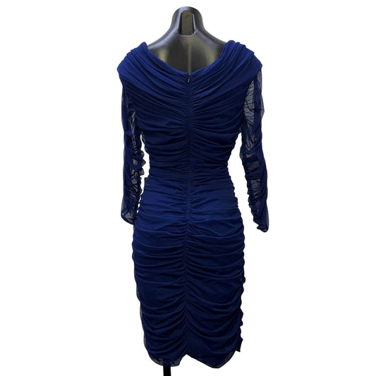 NWT Tadashi Shoji Royal Blue Ruched Mesh Long Sleeve Dress XL