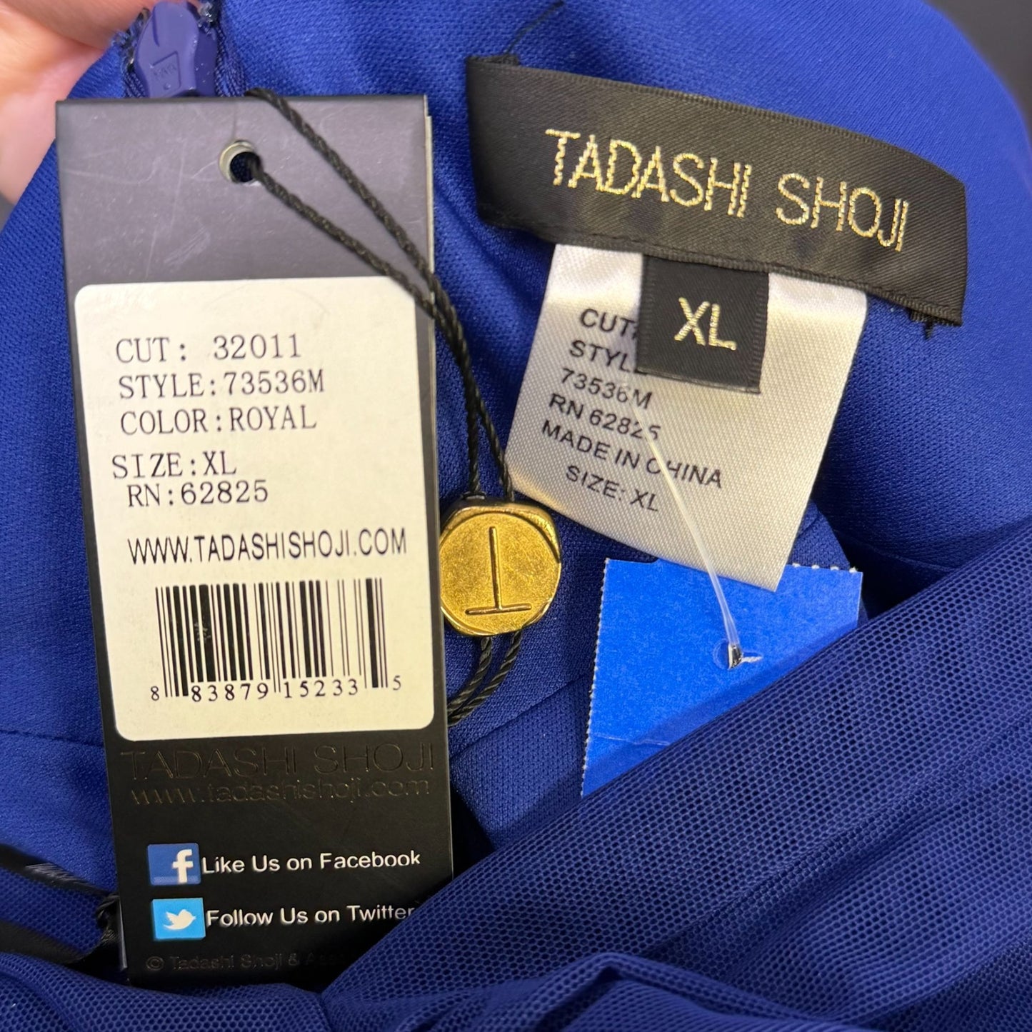 NWT Tadashi Shoji Royal Blue Ruched Mesh Long Sleeve Dress XL