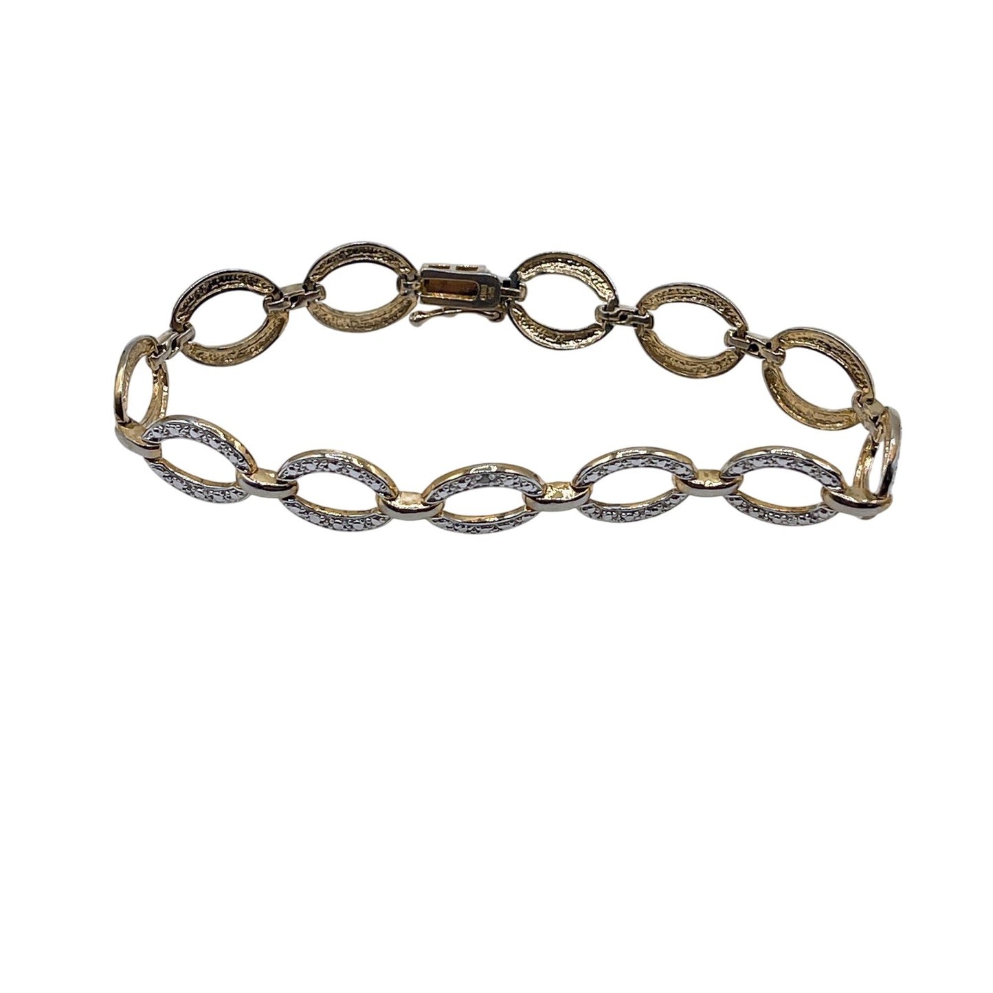 925 Gold Plated Oval Link Bracelet With Rhinestone Accents & Secure Clasp