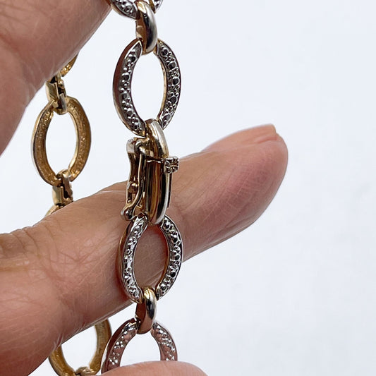 925 Gold Plated Oval Link Bracelet With Rhinestone Accents & Secure Clasp