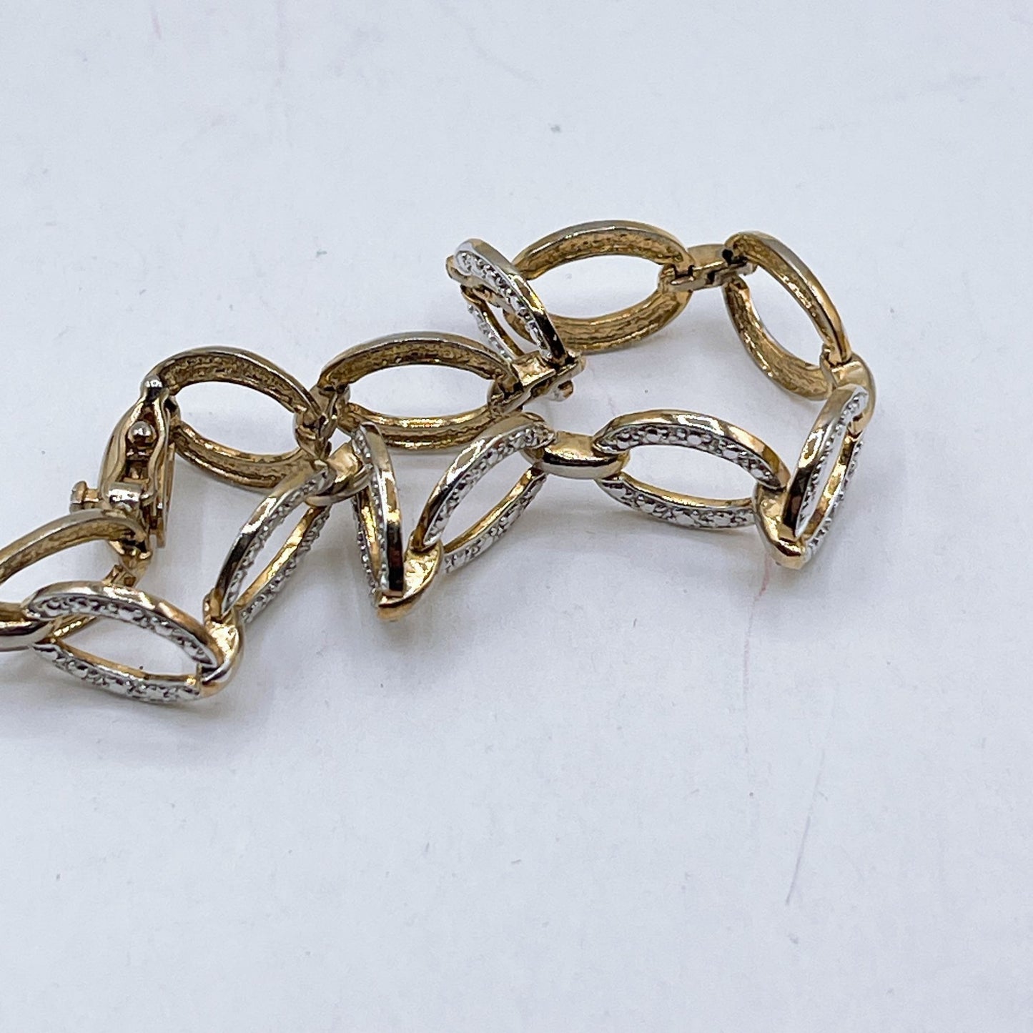 925 Gold Plated Oval Link Bracelet With Rhinestone Accents & Secure Clasp