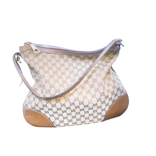 Gucci GG Canvas & Leather Hobo Bag Beige/Brown M