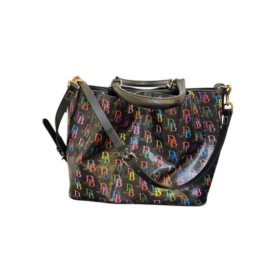Dooney & Bourke Shoulder Bag With Multicolor DB 1975 Logo Pattern & Leather Straps