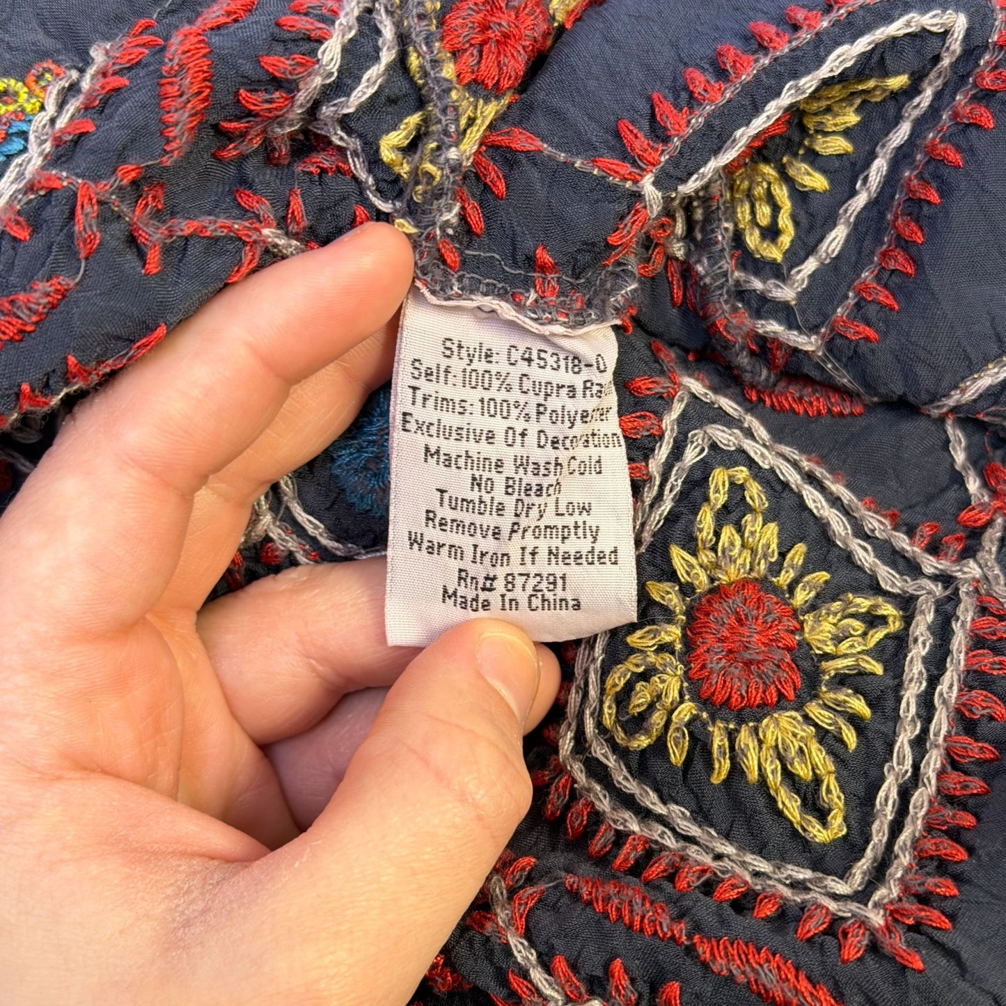 Johnny Was Blue Multi Embroidered Open Front Cardigan L