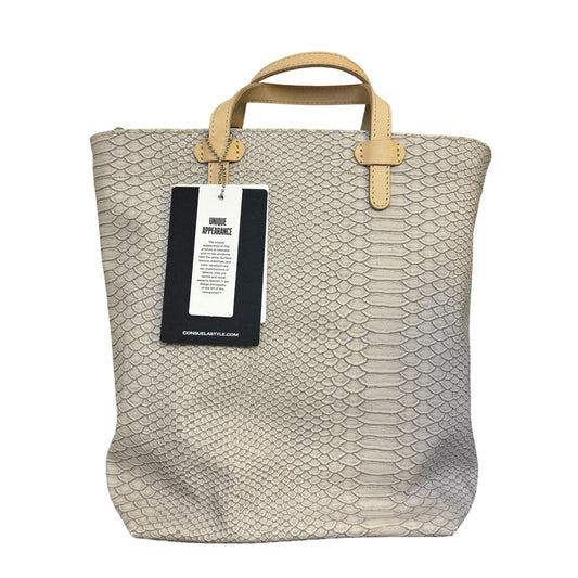 Consuela Leather Tote Bag Cream With Snake Pattern & Multicolor Tassel Accents