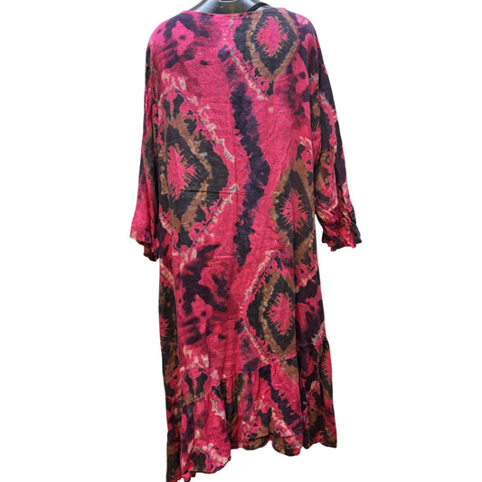 Made In Italy Linen Bohemian Midi Dress Pink Purple Brown L