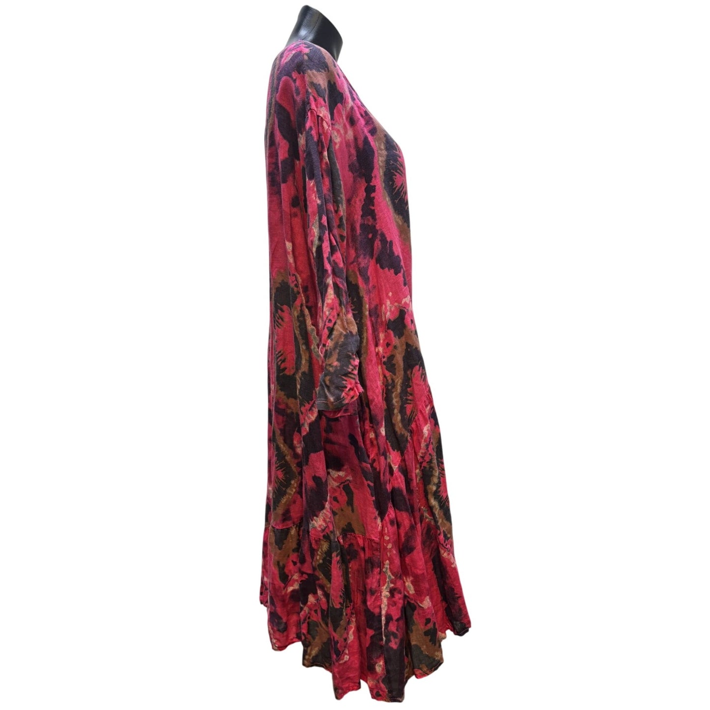 Made In Italy Linen Bohemian Midi Dress Pink Purple Brown L