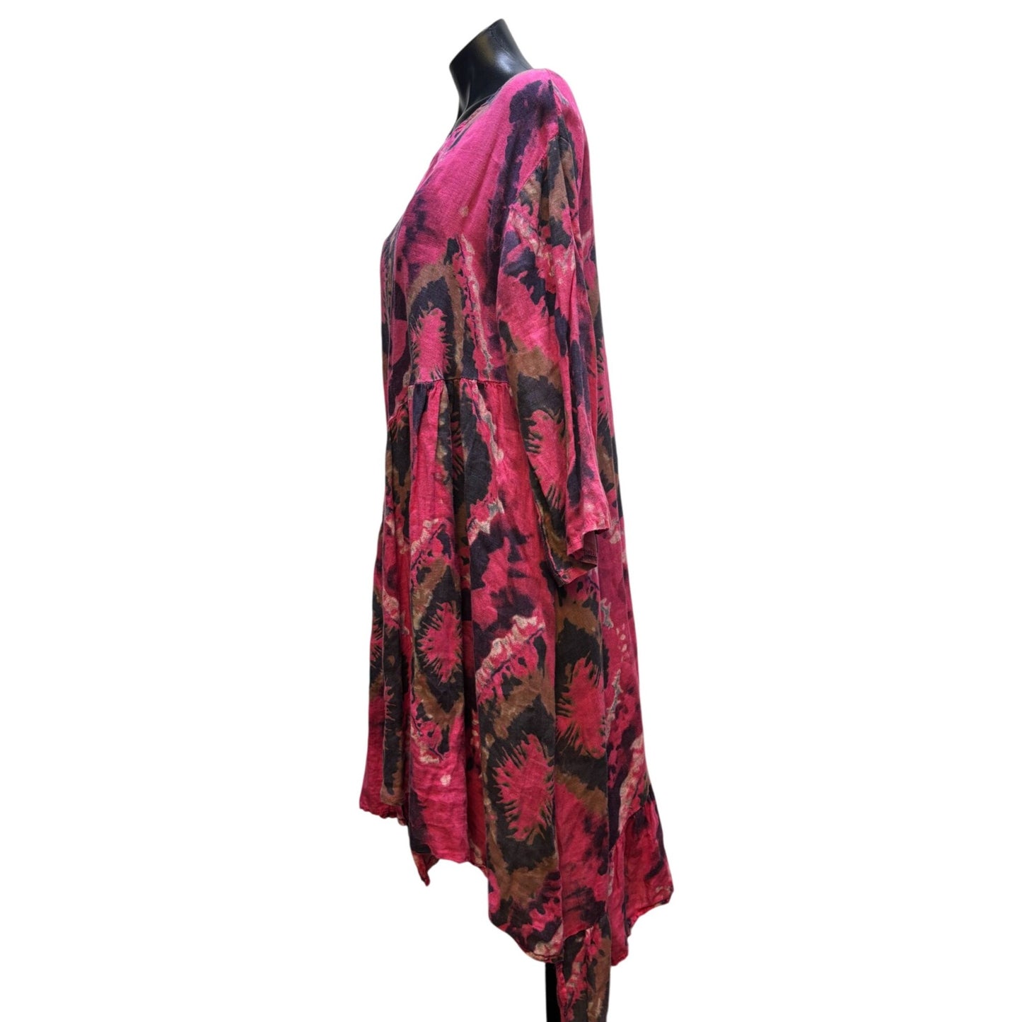 Made In Italy Linen Bohemian Midi Dress Pink Purple Brown L