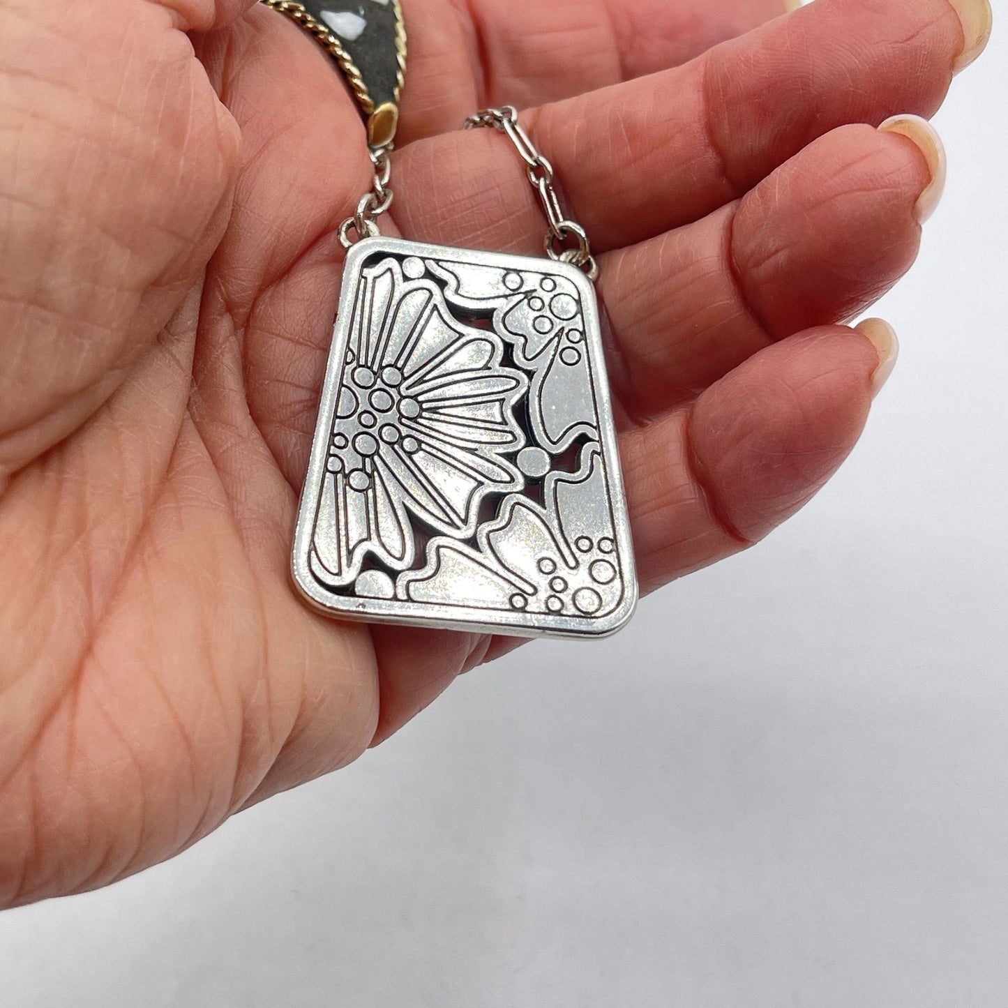 Brighton Floral-Inspired Silver Pendant Necklace With Adjustable Chain