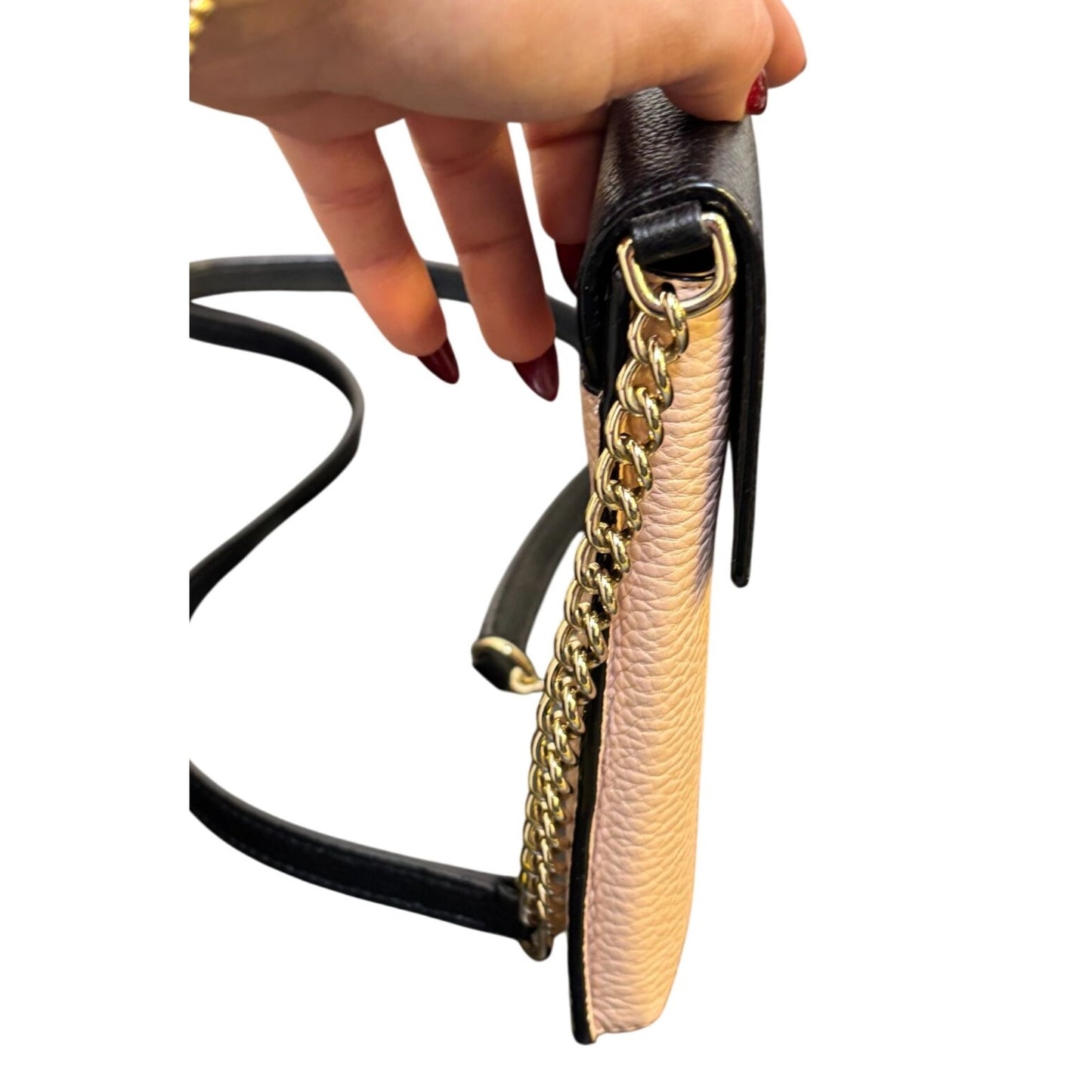 Kate Spade New York Phone Crossbody Bag Black Beige Leather Chain Strap