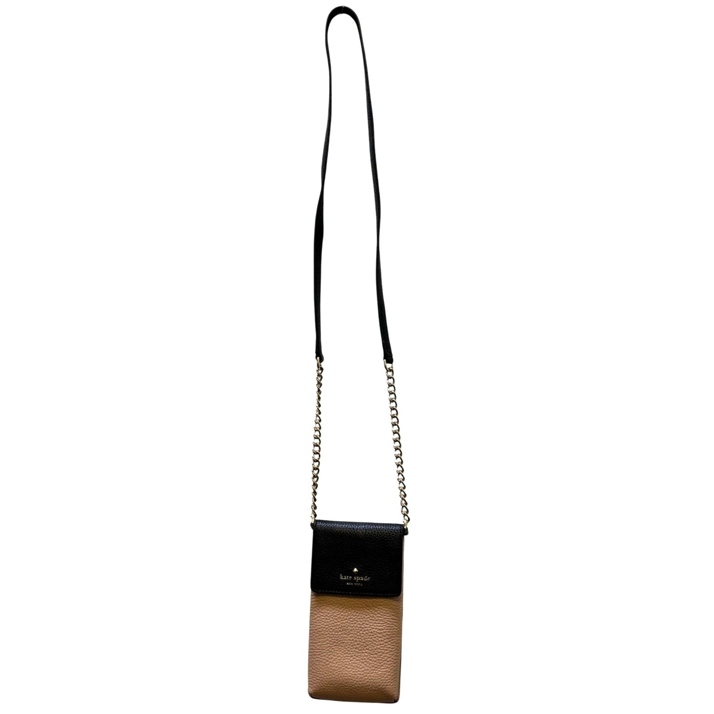Kate Spade New York Phone Crossbody Bag Black Beige Leather Chain Strap