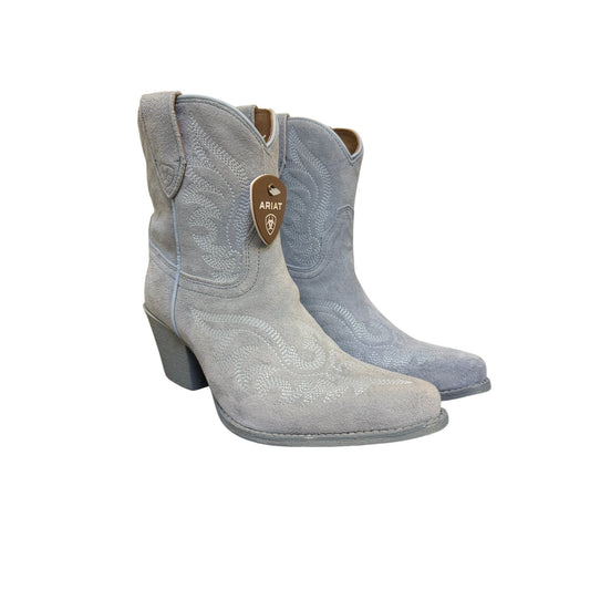 Ariat Western Embroidered Blue Suede Booties Size 6