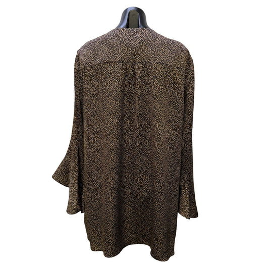 Vince Camuto Black & Tan Leopard Print V-Neck Blouse 1X