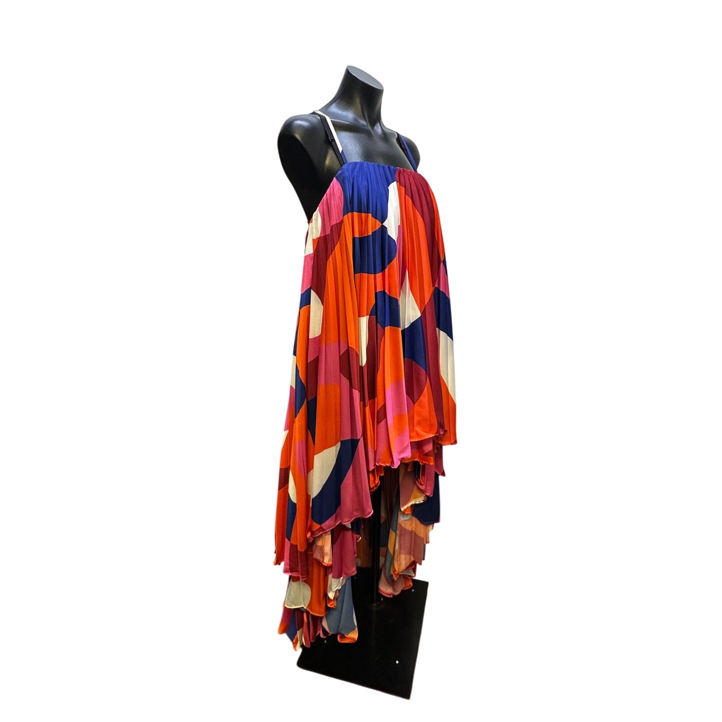 Hutch Bold Multicolor Pleated High-Low Dress w/Adjustable Straps