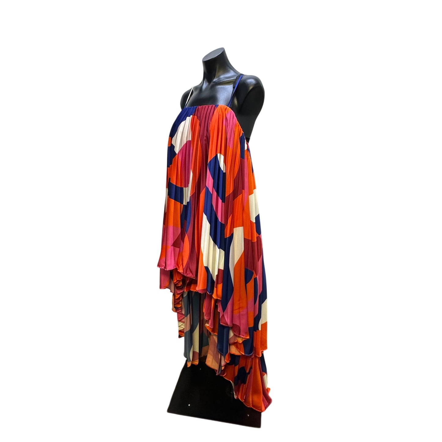 Hutch Bold Multicolor Pleated High-Low Dress w/Adjustable Straps