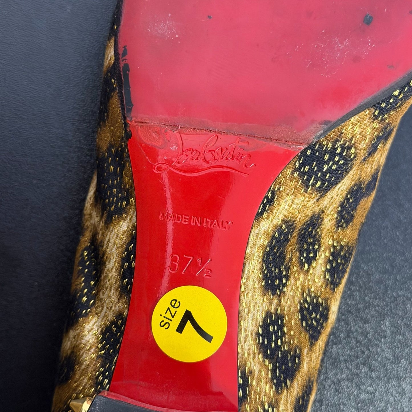 Christian Louboutin La Massine Leopard Print Ballet Flats With Gold Studded Heels 7/37.5