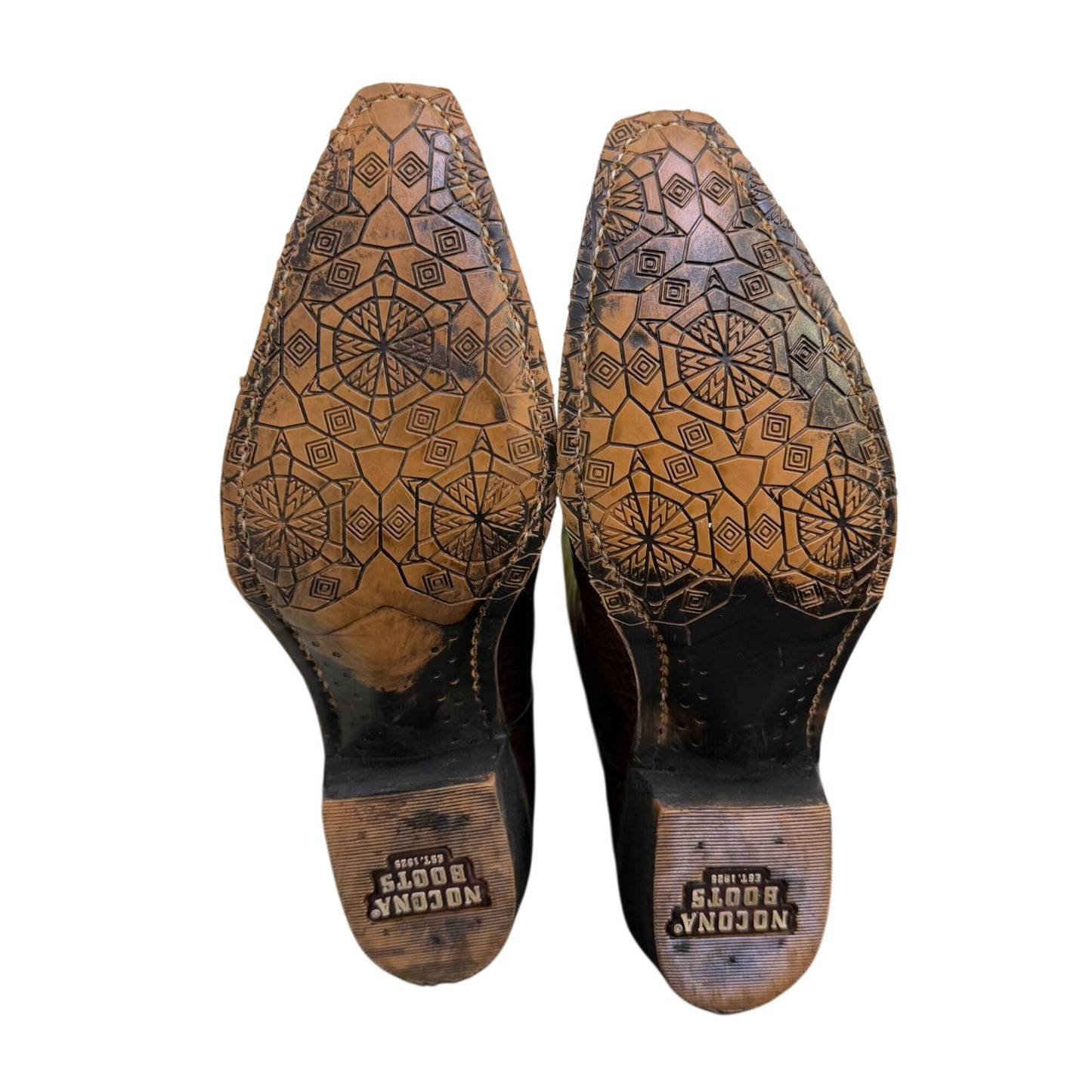 Nocona Brown & Green Western Boots Python Print Leather Size 8.5