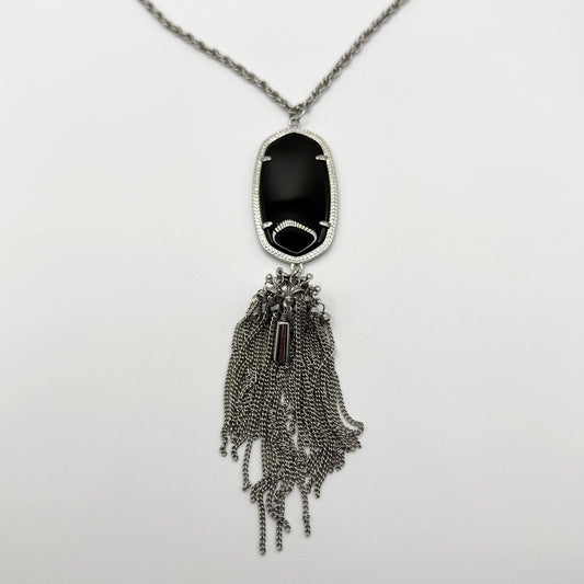 Kendra Scott Silver Chain Necklace With Black Stone & Tassel Pendant