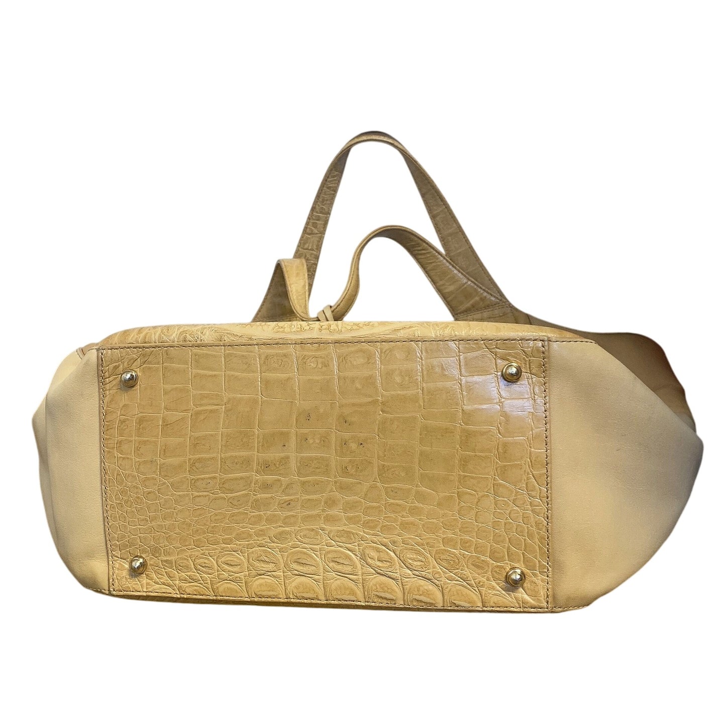Brahmin Beige Croc-Embossed Leather Shoulder Bag With Tassel Accent