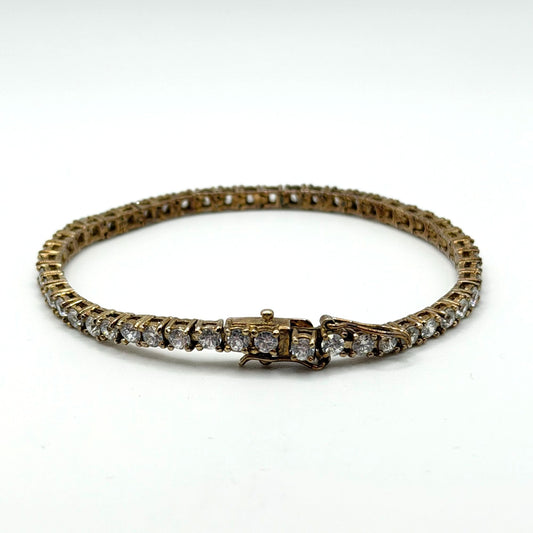 Gold Tone Bracelet With Round-Cut CZ Stones & 925 Clasp