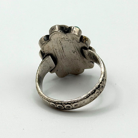 Vintage Ring With Coral & Turquoise Stones Oval Design Size 9.5