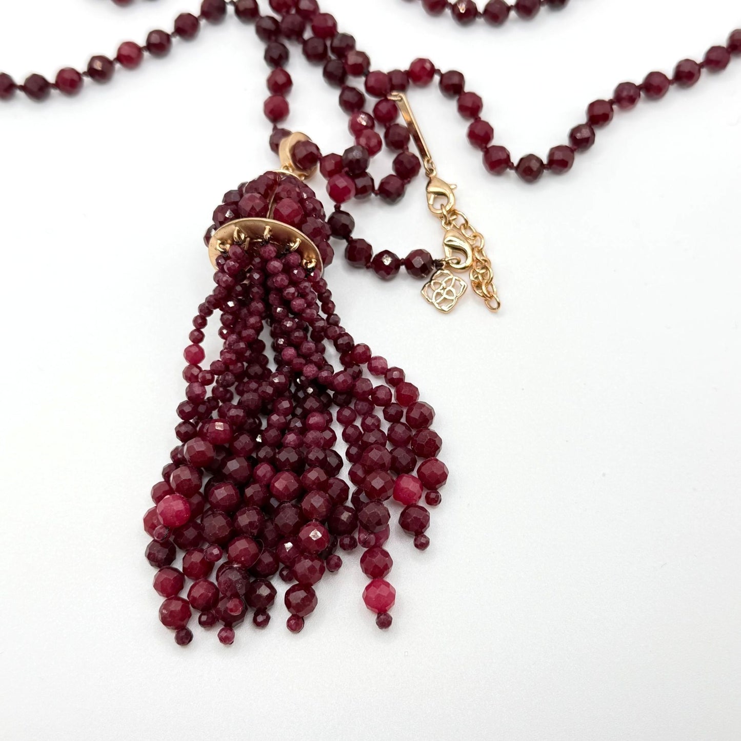 Kendra Scott Sylvia Long Beaded Necklace With Tassel In Maroon Jade Gold-Tone