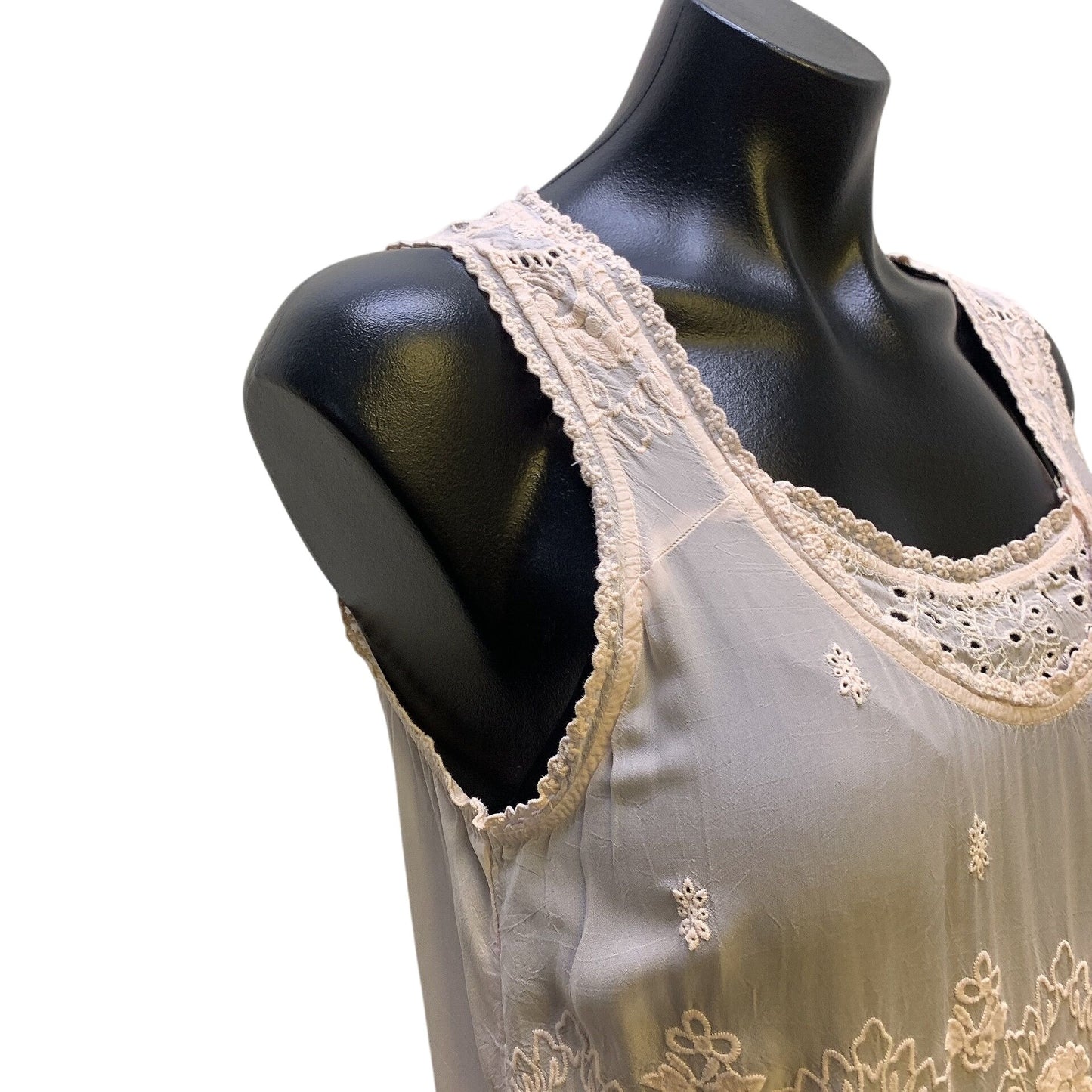 Johnny Was Ivory Sheer Lace Embroidered Tunic Top S