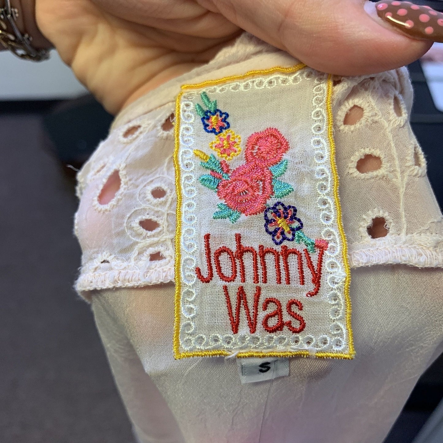 Johnny Was Ivory Sheer Lace Embroidered Tunic Top S