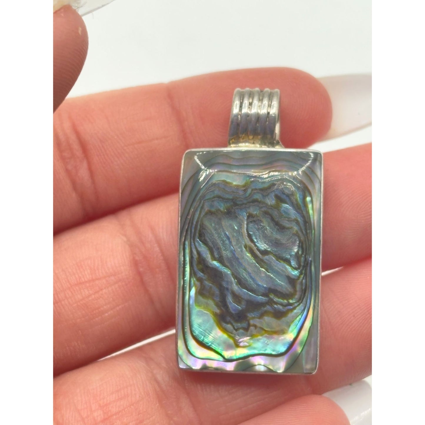 Sterling Silver Abalone Shell Pendant Rectangular 925