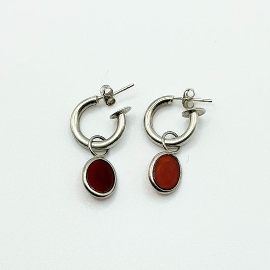 Thailand 925 Sterling Silver Hoop Earrings With Red Stone