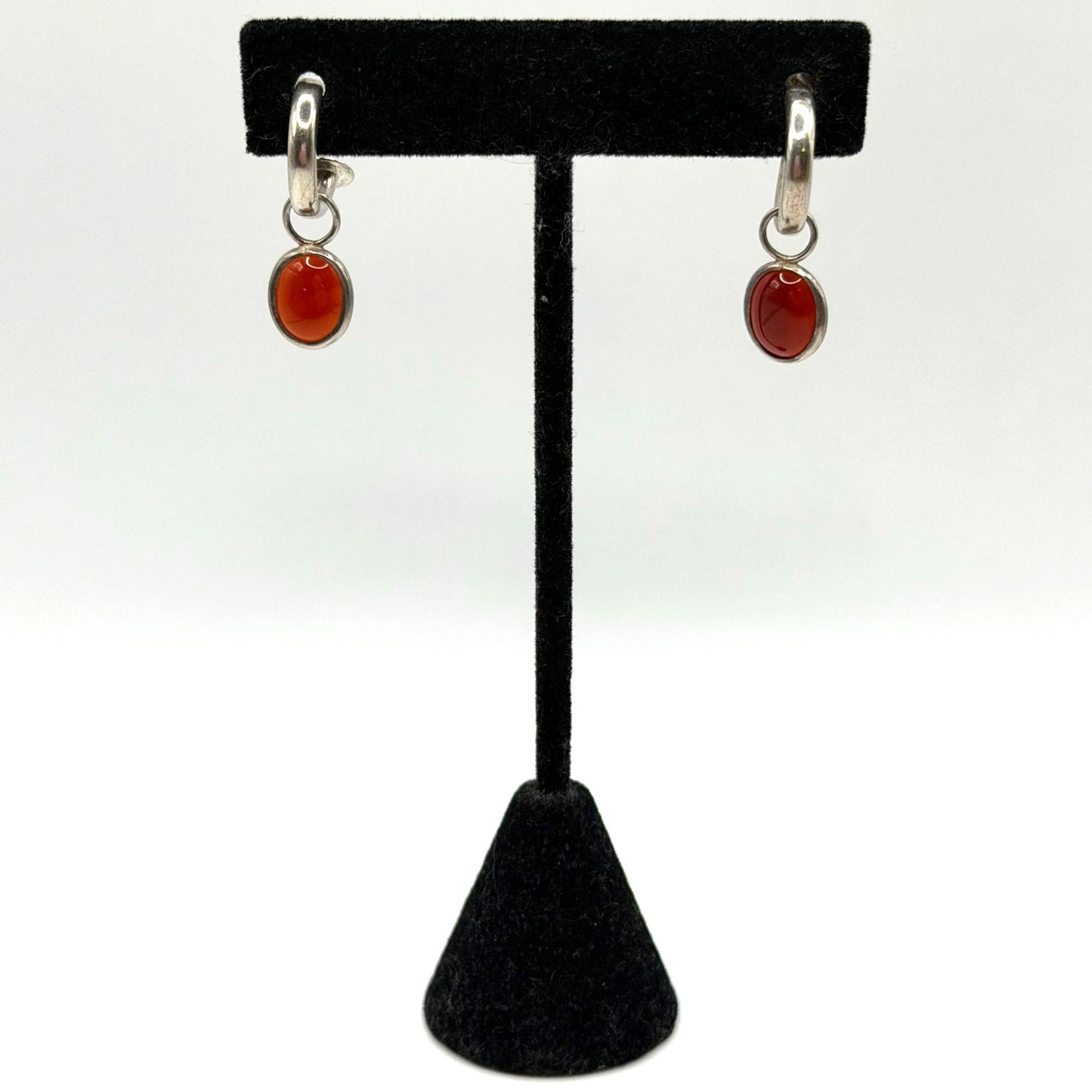 Thailand 925 Sterling Silver Hoop Earrings With Red Stone