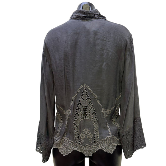 Johnny Was Gray Open Cardigan Tie Front Closure Size S