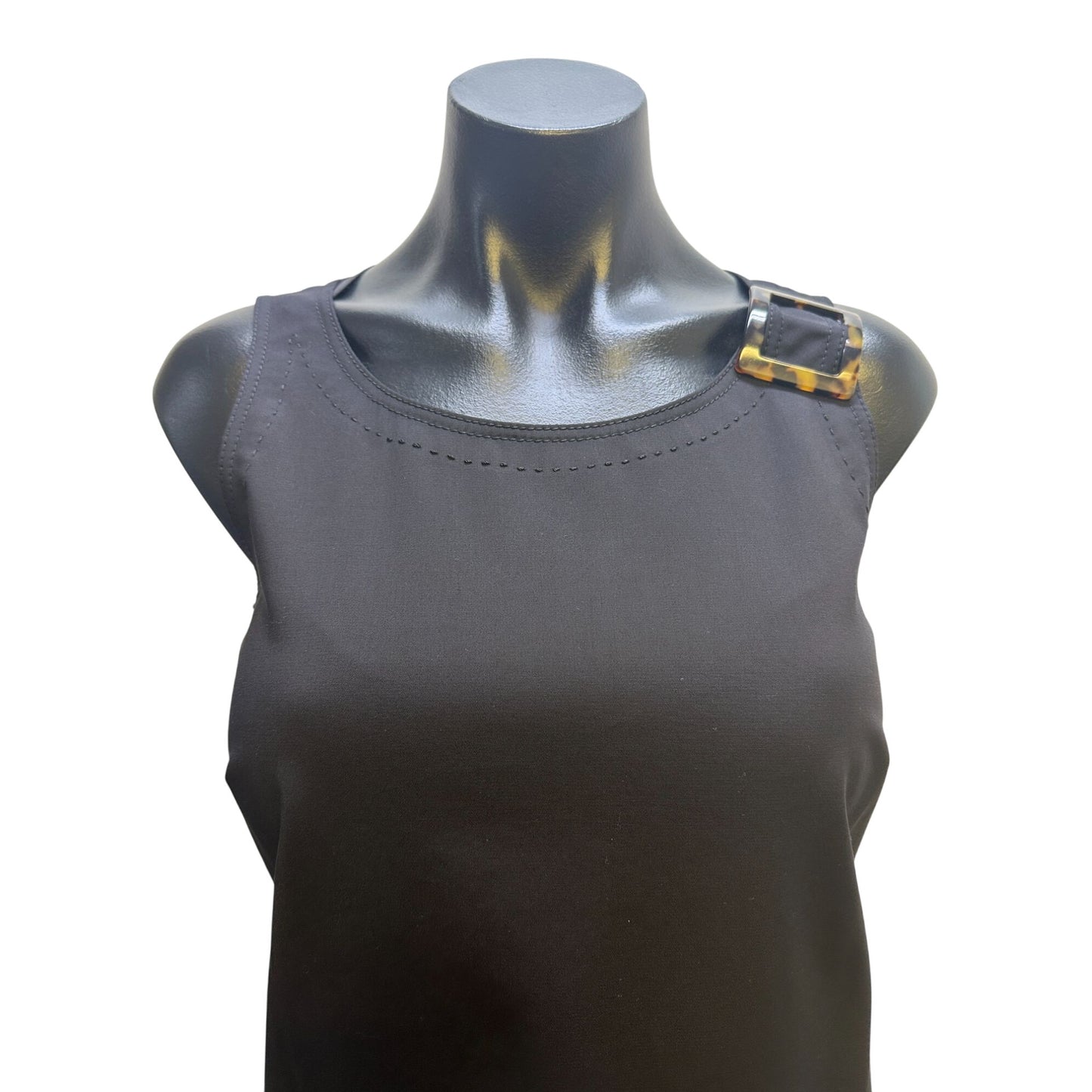 Lafayette 148 Black Sleeveless Dress w/Tortoiseshell Buckle Detail Size XS