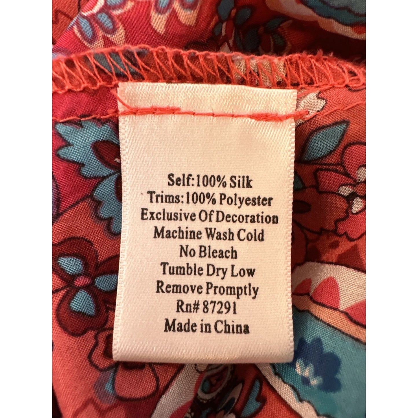 Johnny Was Silk Coral Sheer Floral Tunic Top w/Lace Trim Size L