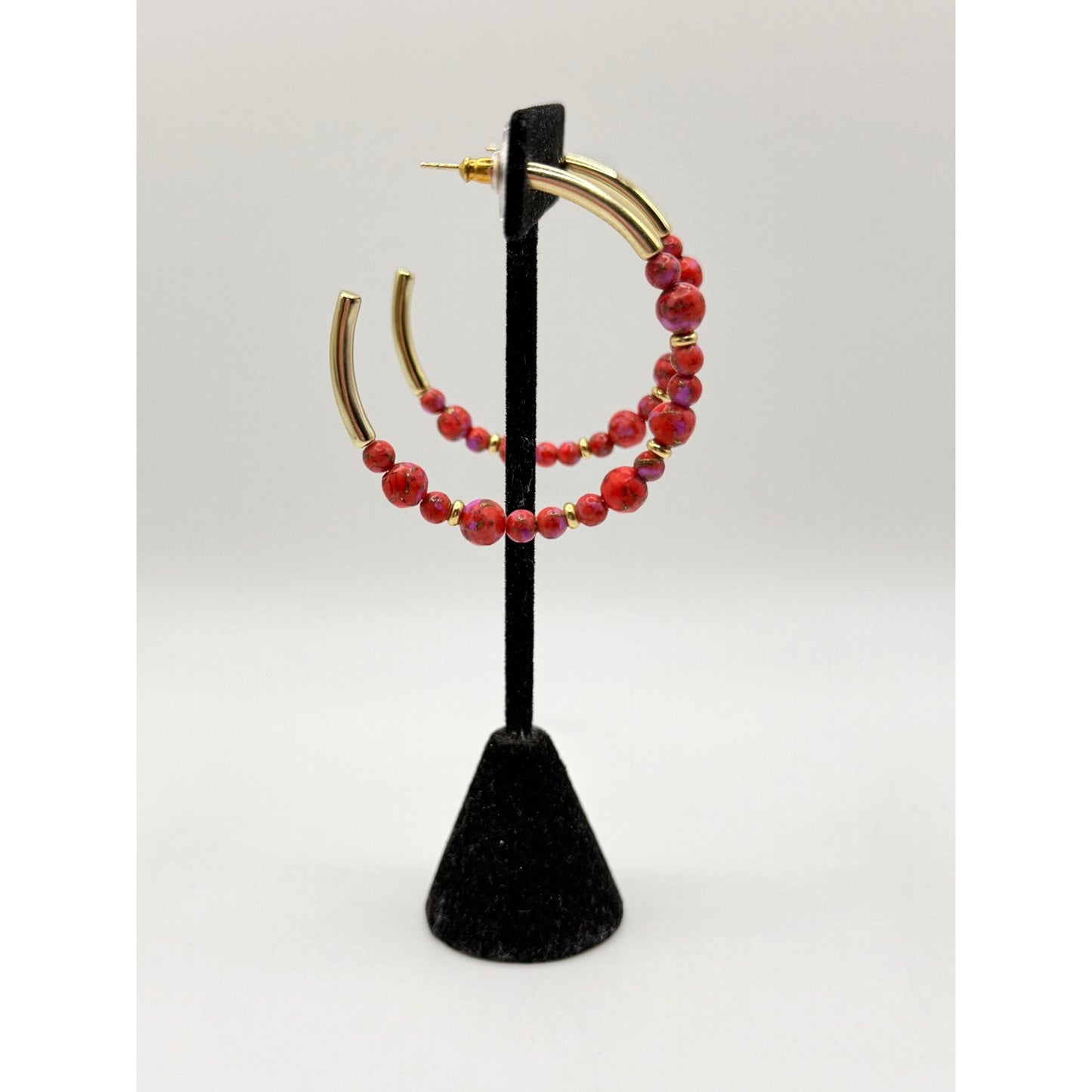 Kendra Scott Red & Gold Beaded Hoop Earrings
