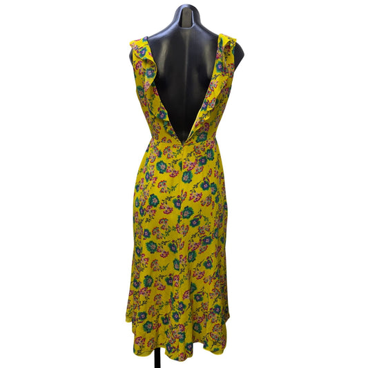 Saloni Holly Yellow Floral Ruffle Silk Midi Dress Size 4