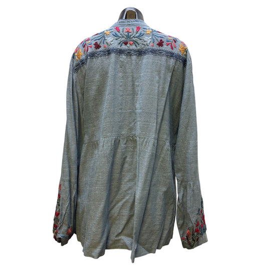 Johnny Was Blue Embroidered Blouse L