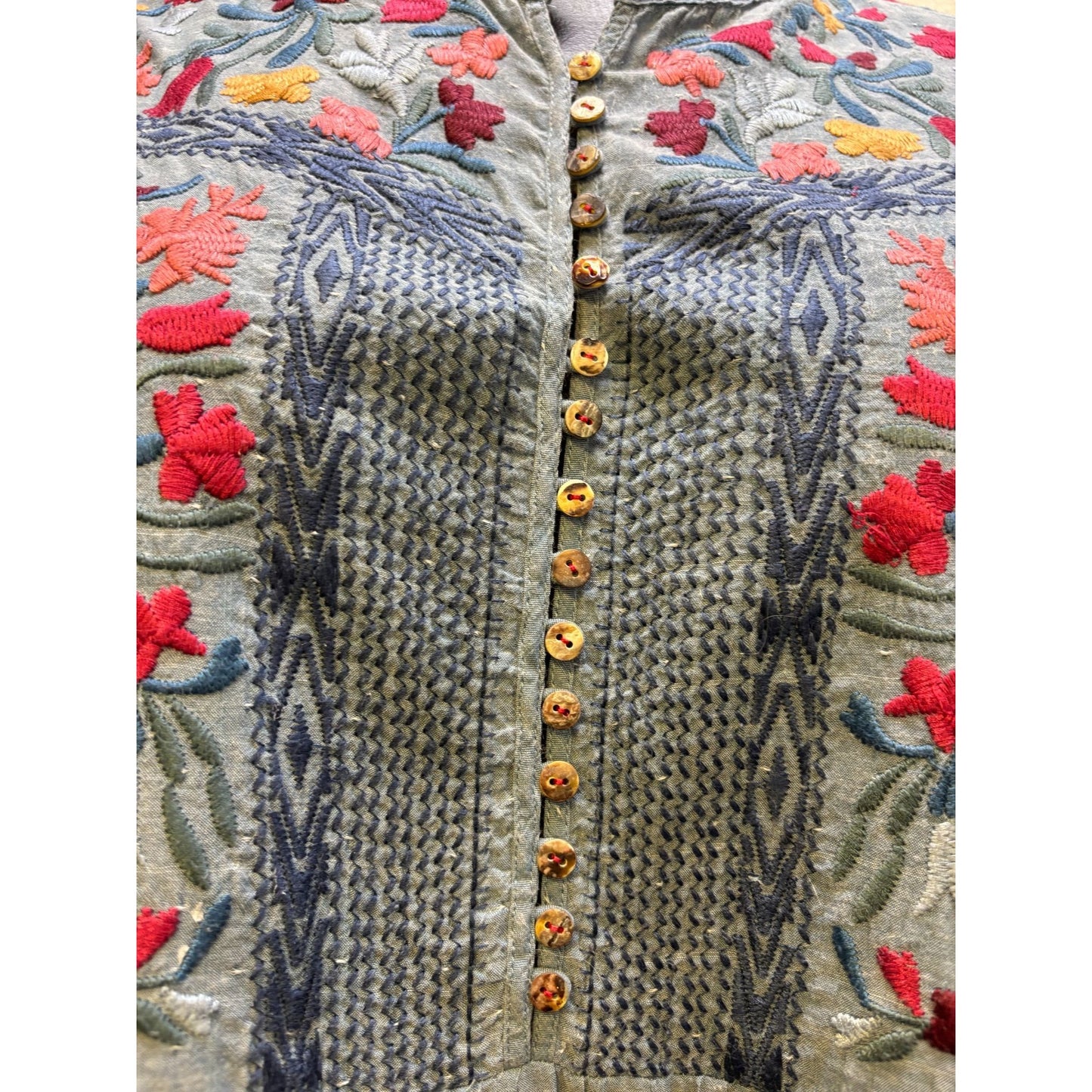 Johnny Was Blue Embroidered Blouse L