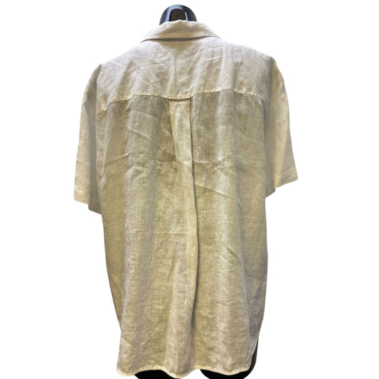 Lafayette 148 Linen Button Down Short Sleeve Shirt White XL
