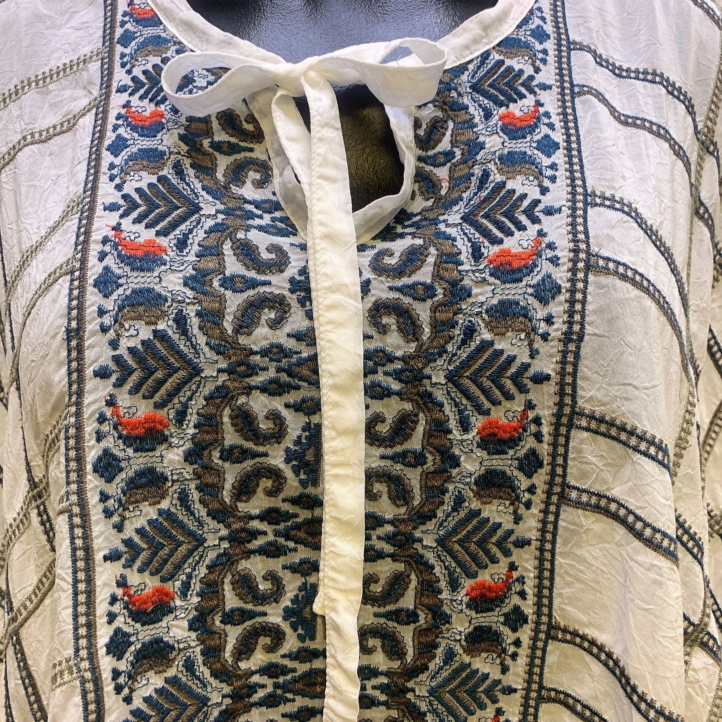 Johnny Was White w/Multicolored Embroidery Sheer Poncho Top, Size Small