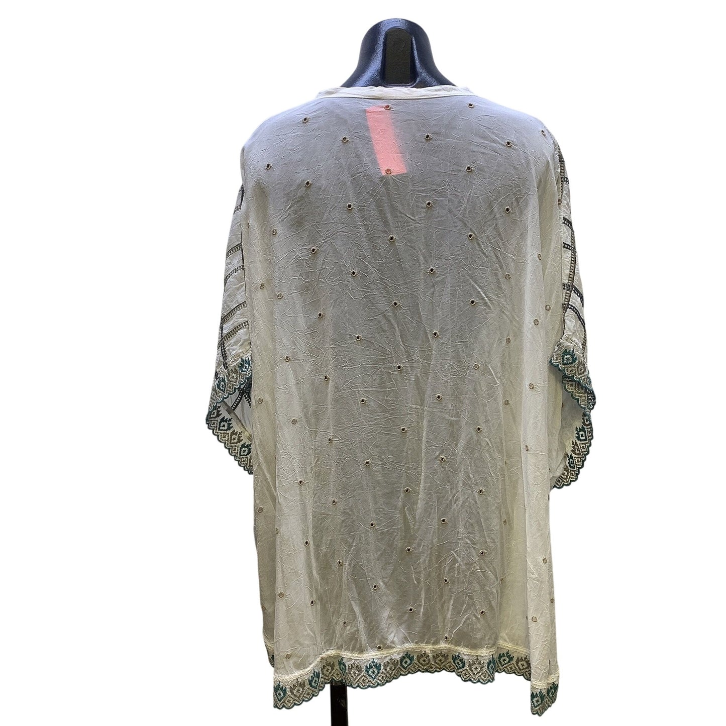 Johnny Was White w/Multicolored Embroidery Sheer Poncho Top, Size Small