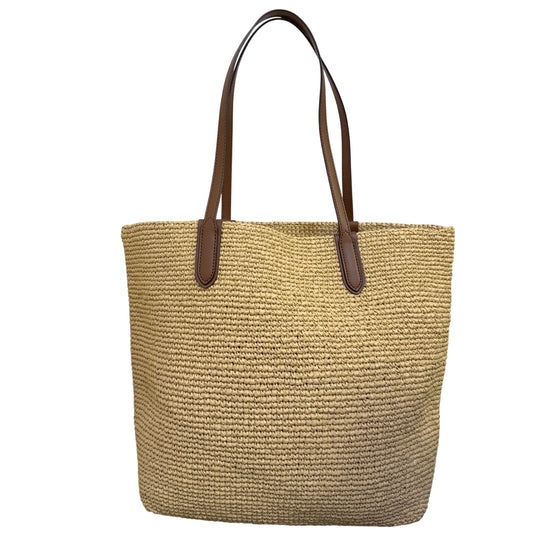 Michael Kors Straw Tote Bag With Leather Logo & Handles - Tan