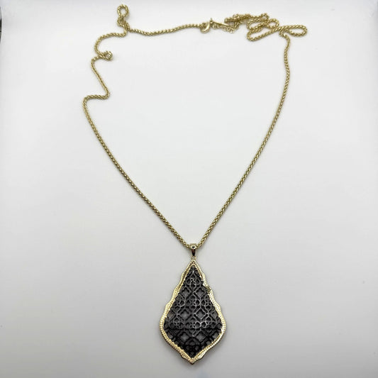 Kendra Scott Aiden Gold-Tone Necklace With Black Filigree Design