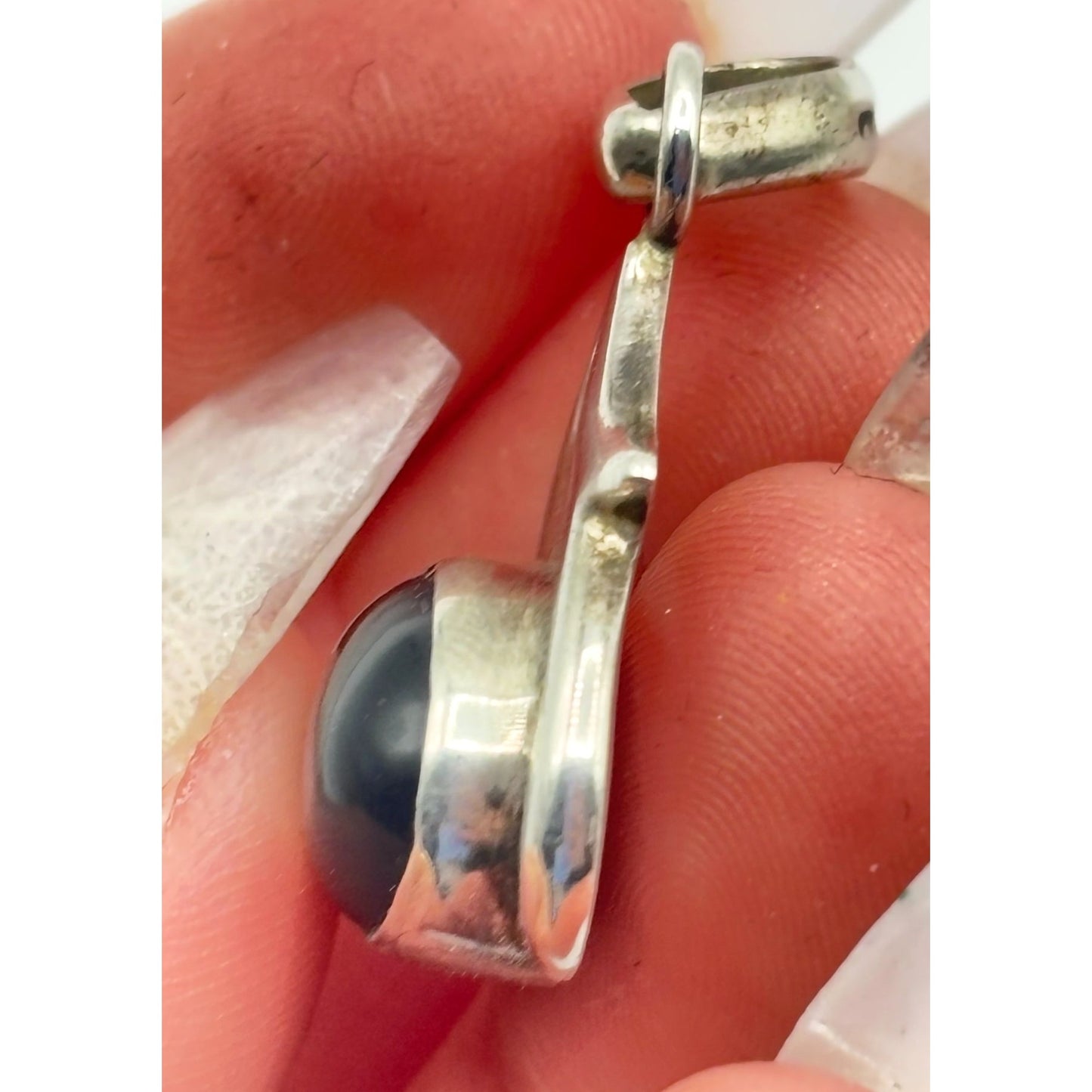 Sterling Silver Vintage Pendant With Dark Blue Oval Stone 925