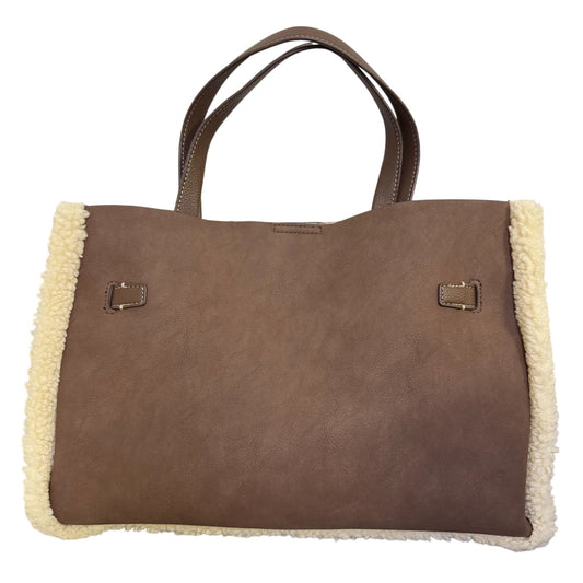 DKNY Brown Faux Leather Sherpa-Trim Tote Bag