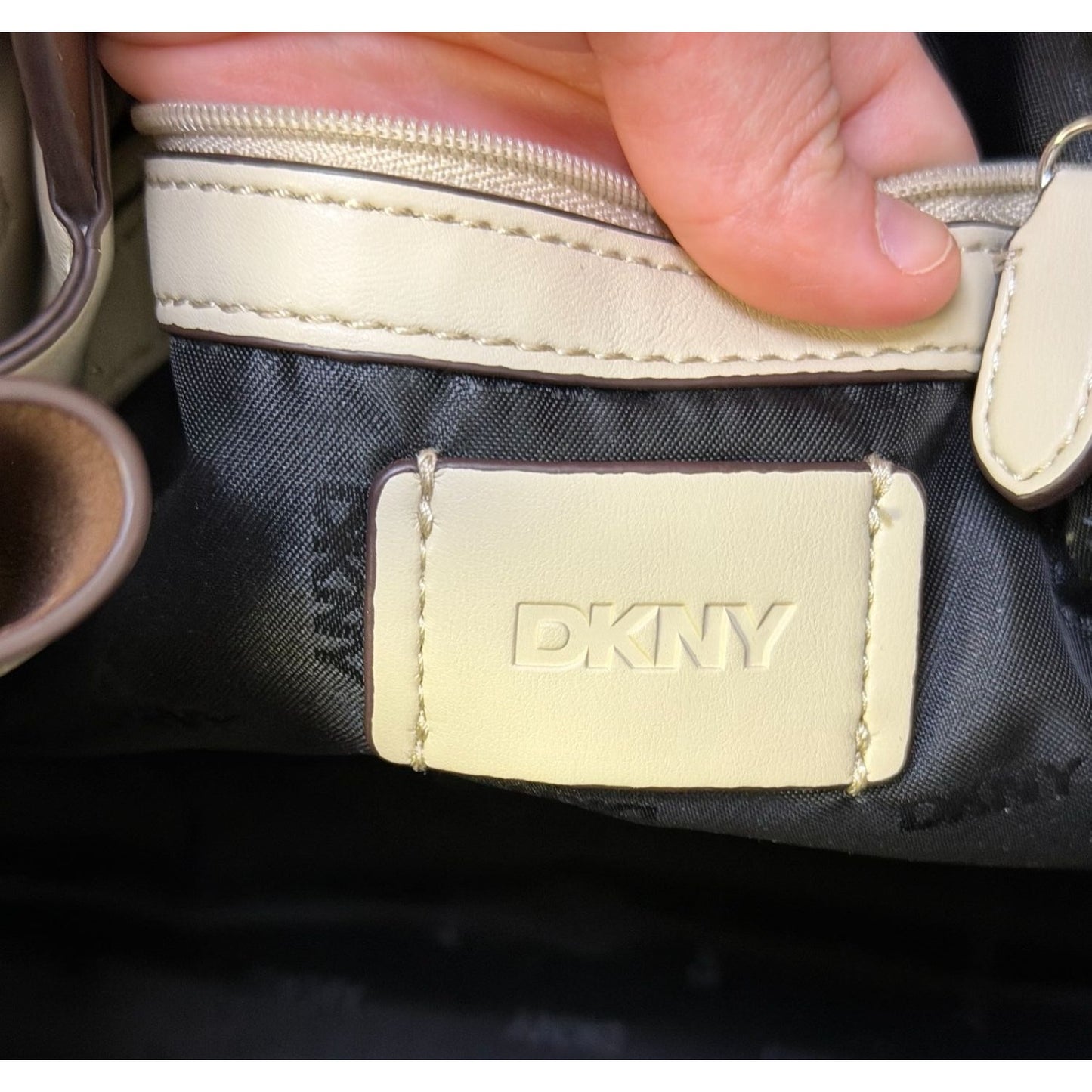 DKNY Brown Faux Leather Sherpa-Trim Tote Bag