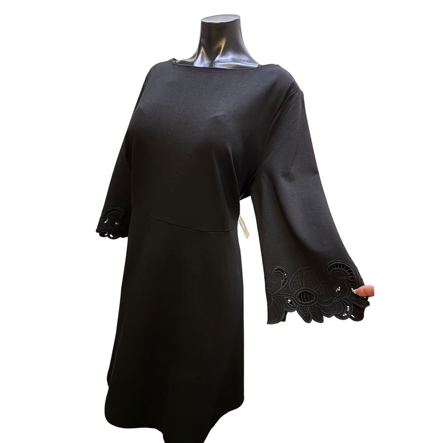 NWT Chicos Black Shift Dress With Lace Bell Sleeves Size 3\16