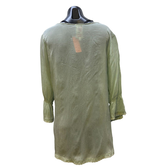 Johnny Was Mint Green Embroidered Silk Blouse L