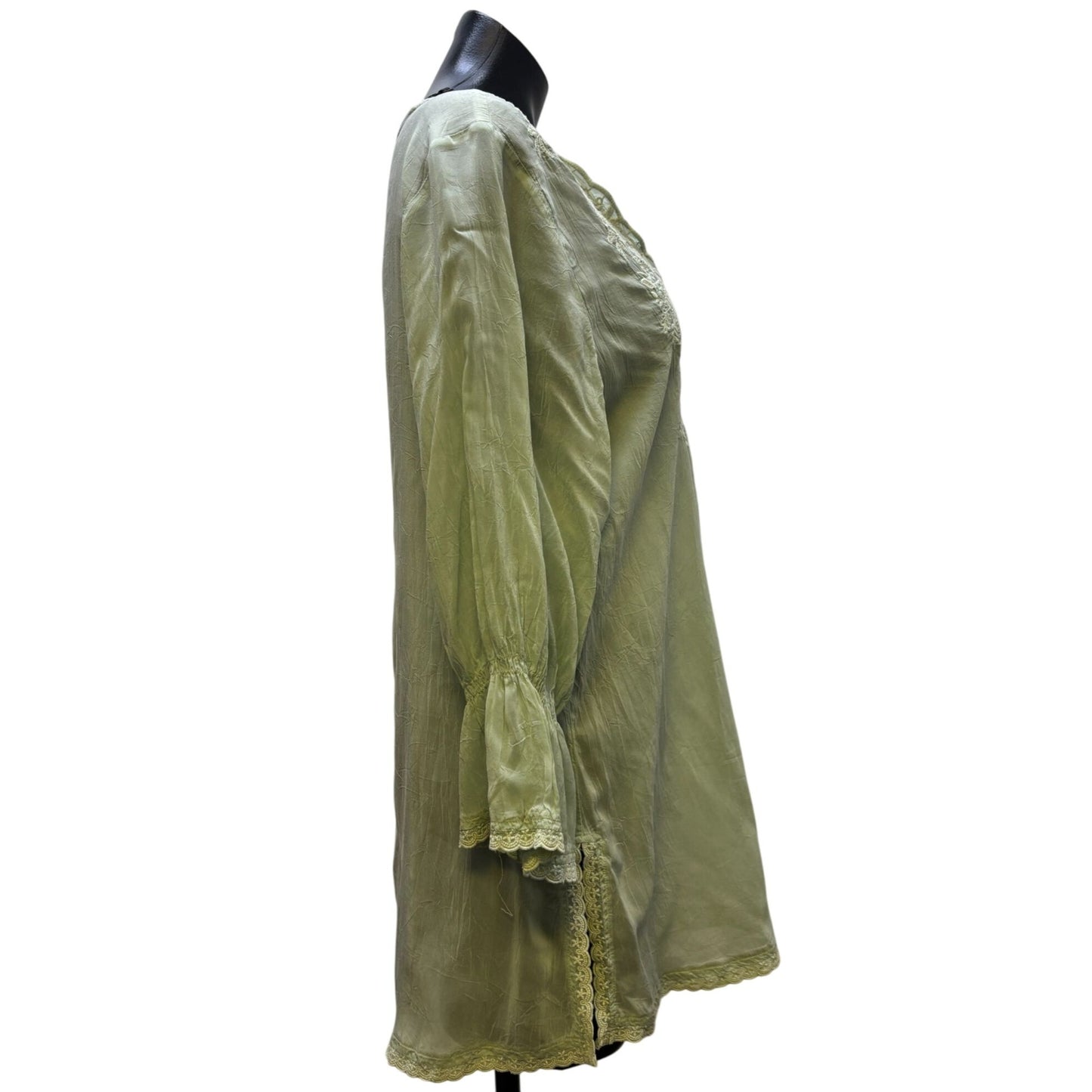 Johnny Was Mint Green Embroidered Silk Blouse L