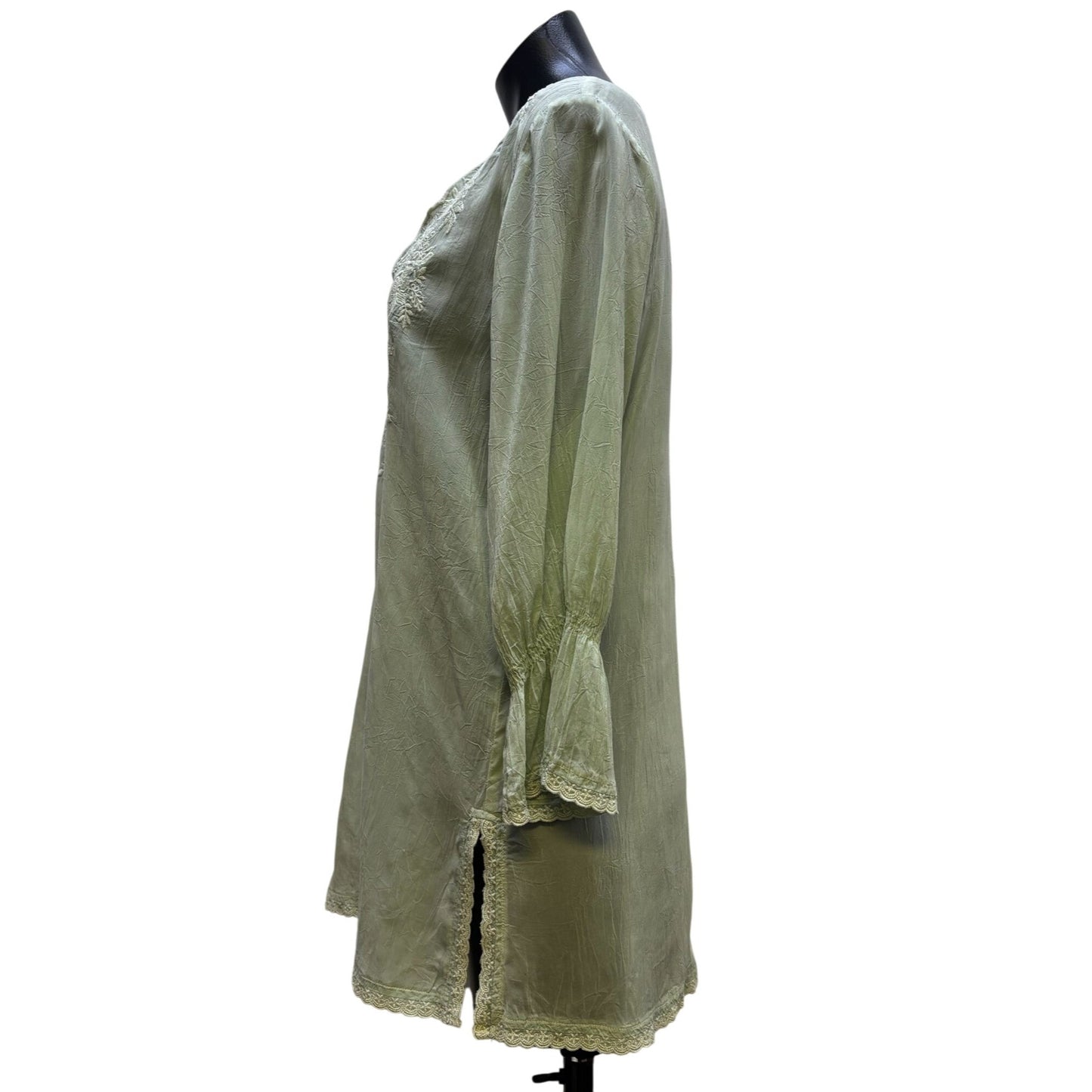 Johnny Was Mint Green Embroidered Silk Blouse L
